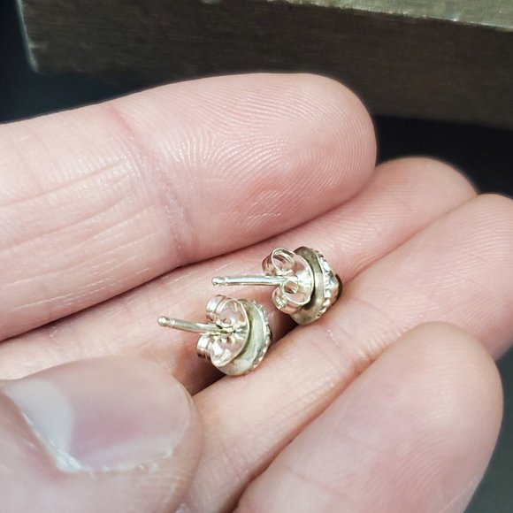 925 Sterling Silver Very Small Uncut Citrine Stud Earrings - Picture 3 of 6